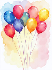 Aufkleber - Colorful Watercolor Design Features Balloons Floating Above A Bright Background With Plenty Of Space For Your Message. 00002