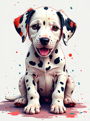 Poster - Colorful Splatter Painting Of A Playful Dalmatian Puppy Created Using Artificial Intelligence And Horizontal Brushstrokes. 00001