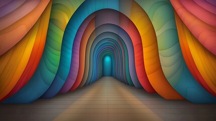 Poster - Dazzling abstract and futuristic digital artwork featuring rhythmic iridescent architectural structures in a mesmerizing kaleidoscopic layout with vivid color gradients dynamic overlapping planes