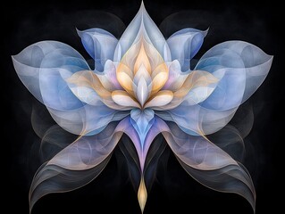 Poster - Captivating iridescent abstract composition featuring a central motif of flowing mesmerizing shapes in cool tones with a dynamic and ethereal digital art aesthetic that evokes art nouveau visuals