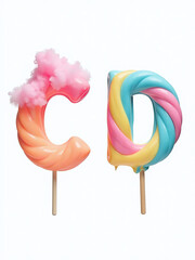 Poster - Colorful Lollipop And Cotton Candy Letters C And D Isolated On A White Background For A Sweet And Playful Design. 00001