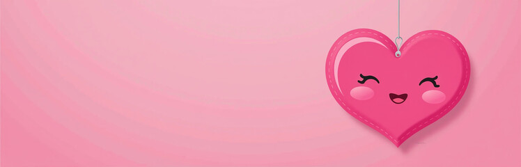 Poster - Colorful Illustration Of A Cute Heart On A Bright Pink Background For Use As A Design Element Or Placeholder Image. 00001