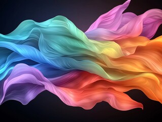 Poster - Mesmerizing abstract background design featuring fluid undulating iridescent forms with wispy ethereal wisps and tendrils in a vivid chromatic interplay  This kinetic