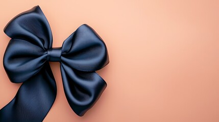 Wall Mural - Elegant Dark Blue Ribbon Bow On Peach Background