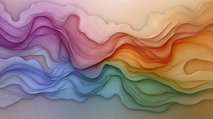 Poster - Shimmering Cosmic Landscape of Iridescent Abstract Impressionistic Forms   Breathtaking digital art featuring a visually stunning display of undulating fluid shapes in a vibrant