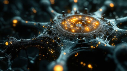 Poster - detailed 3d visualization of virus structure showcasing capsid and rna strands with molecular glowin