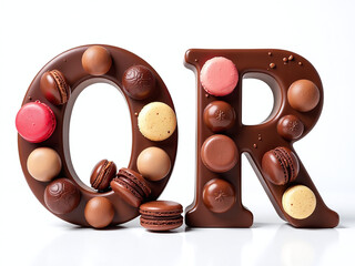 Poster - Chocolate Pralines And Macarons Feature In Letters Q And R Isolated Against A Clean White Background For Unique Presentation. 00001