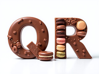 Poster - Chocolate Pralines And Macarons Feature In Letters Q And R Isolated Against A Clean White Background For Unique Presentation. 00002