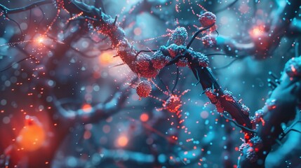 Poster - stunning abstract representation of interconnected neurons with glowing nodes, showcasing vibrant co