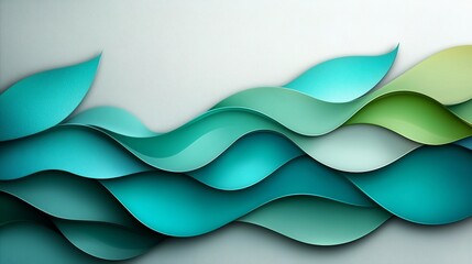 Poster - Captivating abstract digital art background featuring mesmerizing iridescent wavy shapes in a soothing color palette of blue and green hues