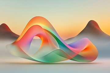 Poster - Mesmerizing ethereal iridescent waves in an earthy dreamscape composition with a luminous color palette intricate fractal like details and a mist shrouded mountainscape backdrop  Abstract