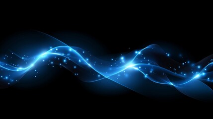 Poster - abstract blue glowing line background with light effect on a dark black background.