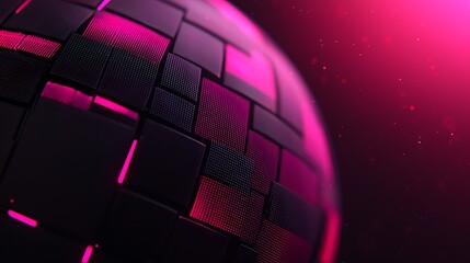 Poster - Abstract Digital Close-Up of a Glossy Sphere with Dazzling Pink and Black Patterns Representing Modern Technology and Creative Design Aesthetics