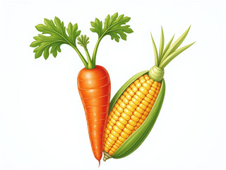 Poster - Carrot And Corn Isolated Together On A White Background Form The Letter T In This Vegetable Alphabet Illustration. 00001