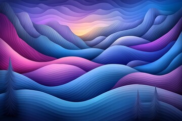 Poster - Mesmerizing Iridescent Landscape Dreamlike Digital of Undulating Shapes and Lines in a Captivating Serene Arrangement Evoking a Cubist Aesthetic and Tranquil Forest Atmosphere