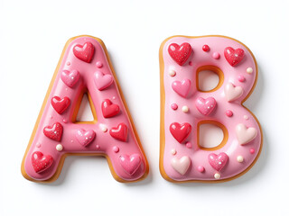 Poster - Candy Letters A And B Isolated On A White Background Are Made To Resemble Sweet Treats Like Hearts And Donuts. 00001
