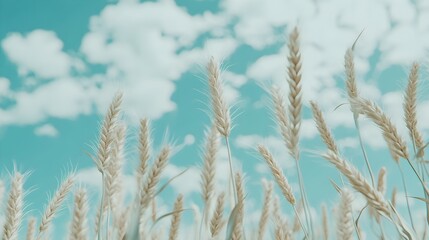 Serene Blue Sky with Fluffy Clouds Over Golden Wheat Field