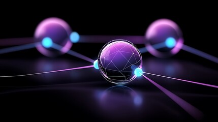 Poster - Intricate 3D Geometric Lattice Structure with Luminous Spheres, Showcasing Modern Visualizations in Stunning Colors Against a Dark Background