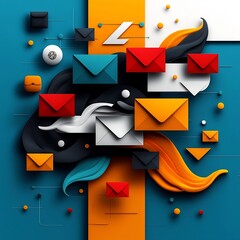 Poster - Vibrant Digital Social Network with Abstract Avant Garde Interface A striking abstract expressionist style digital painting showcasing a dynamic