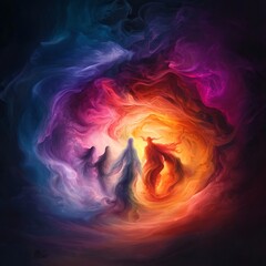 Poster - enchanting abstract backdrop with iridescent ghostly figures in a swirling luminous digital painting