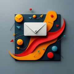 Poster - Vibrant and Dynamic Abstract Digital User Interface in Avant Garde Expressionist Style Showcasing Moving Arrows Envelope Symbols