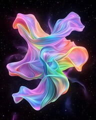 Poster - mesmerizing iridescent fractal ribbons flow and undulate in a dazzling kaleidoscopic a captivating o