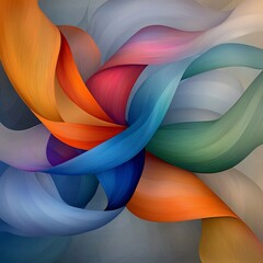 Poster - Mesmerizing iridescent ribbons flowing and undulating in a dynamic abstract geometric arrangement creating a vibrant rich and colorful impressionist style digital backdrop with a dreamlike