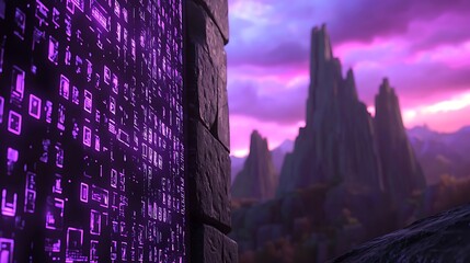 Poster - Stunning futuristic cityscape featuring towering skyscrapers and vibrant colors under a dramatic sky, ideal for concept art, illustration, or digital backgrounds.