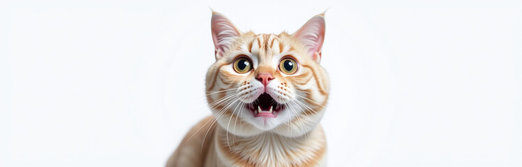 Aufkleber - British Cat Sits Surprised With Huge Eyes In A Funny Portrait Isolated Against A Plain White Background. 00002