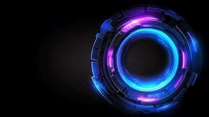 Poster - Futuristic Digital Interface Design Featuring Glowing Circular Elements in Vibrant Blue and Pink Colors Against a Dark Background for Innovative Technology Concepts