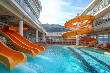 Poster - A pool with a water slide in the middle, perfect for summer fun and relaxation