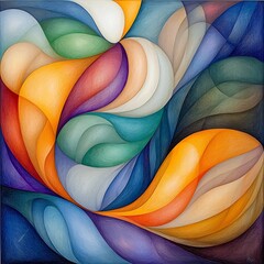 Poster - A mesmerizing and captivating abstract composition featuring fluid iridescent curves and shapes in a visually striking kaleidoscopic layout with a rich jewel toned color palette  The dynamic