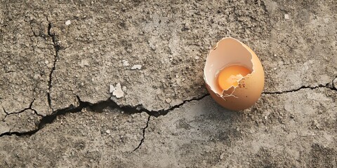 Wall Mural - cracked egg shell resting on a textured, rough concrete surface, highlighting the contrast between t