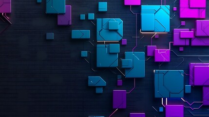 Poster - A Captivating Aerial View of a Futuristic City Filled with Mesmerizing Neon Lights and Geometric Shapes in a Dynamic Digital Landscape