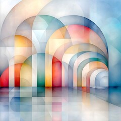 Poster - mesmerizing geometric abstraction with rhythmic iridescent structures in a captivating kaleidoscopic