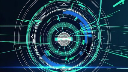 Fototapete - Vibrant digital design showcasing abstract circular patterns and dynamic lines in a futuristic setting
