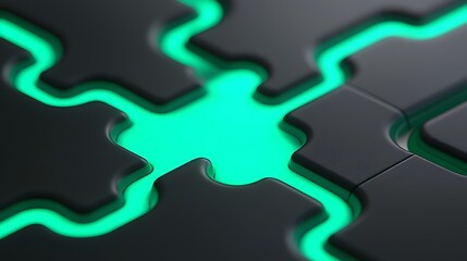 Poster - Mesmerizing Digital Maze Formation with Neon Green Lighting Creating an Intriguing Puzzle Effect in a Modern Artistic Style