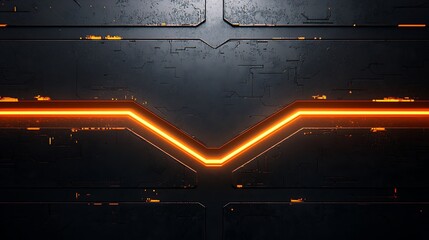 Poster - Abstract minimalist close-up of a futuristic circuit board design featuring glowing orange accents and intricate patterns, ideal for technology-related themes and backgrounds.