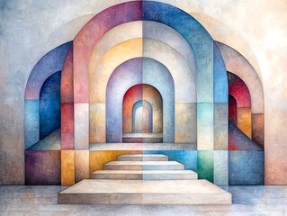 Poster - captivating geometric corridors an ethereal spectacle of abstract design and light enveloping the vi
