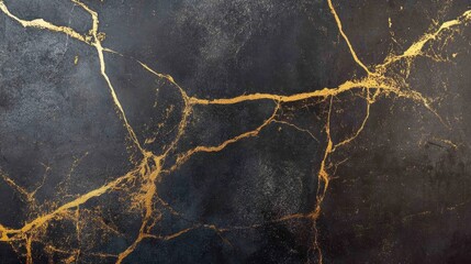 Poster - Elegant Black Marble Background with Gold Veins for Design Projects