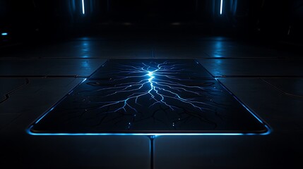 Poster - A Seamless Blend of Natural Elements and Technological Design Featuring Energetic Lightning Patterns Illuminating a Darkened Futuristic Environment