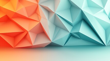 Poster - Serene Abstract Landscape Featuring Geometric Shapes and Soft Gradients in Cool Tones of Blue and Orange for Modern Artistic Decor