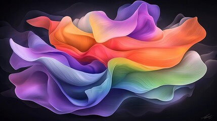 Poster - Captivating abstract featuring a mesmerizing composition of flowing iridescent shapes in a visually striking shimmering design  The vibrant ombr palette glowing dynamic textures