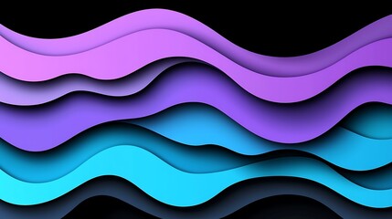 Poster - Intricate Series of Abstract 3D Shapes and Patterns in Wavy Design of Shades of Purple and Blue on Black Background for Modern Art and Design