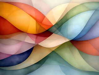 Poster - Captivating abstract featuring a mesmerizing composition of cascading iridescent forms and overlapping dynamic shapes in a glimmering vibrant and dreamlike celestial environment