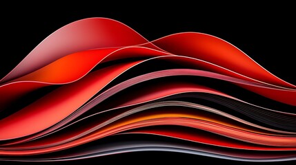 Poster - Abstract 3D Shapes and Patterns in Striking Red Waves Flowing on a Black Background for Modern Art and Design Projects