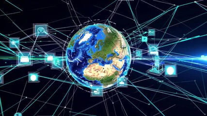 Aufkleber - Exploring global connectivity through technology and digital networks. FVX, HUD style.