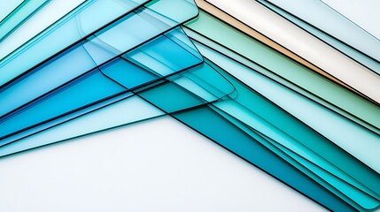Poster - Abstract Geometric Composition Featuring Stylized Overlapping Transparent Panels in Shades of Blue and Green Creating a Modern Visual Aesthetic