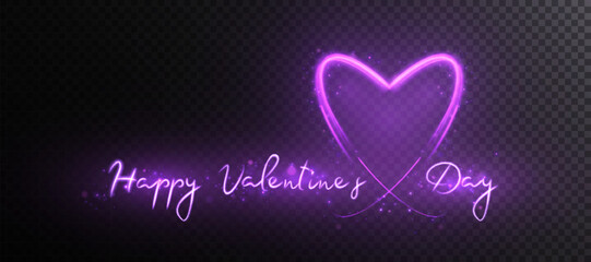Poster - Glowing Valentine's Day lettering for holiday cards, banners, invitations. Glowing bright heart with bokeh and glitter.