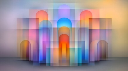 Poster - Mesmerizing iridescent rhythmic structures in a captivating kaleidoscopic layout of vibrant prismatic patterns  Striking digital art showcasing dynamic chromatic compositions with hypnotic